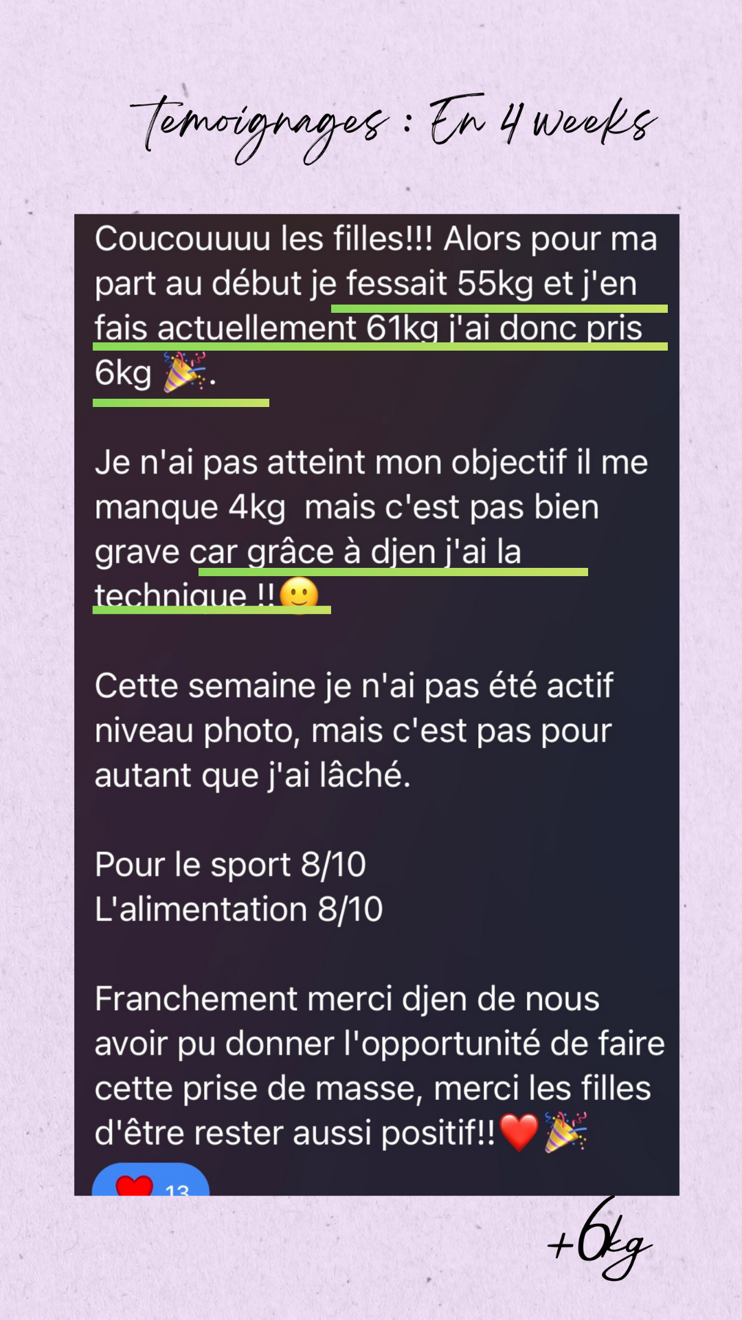 Témoignage +6kg en 4 semaines