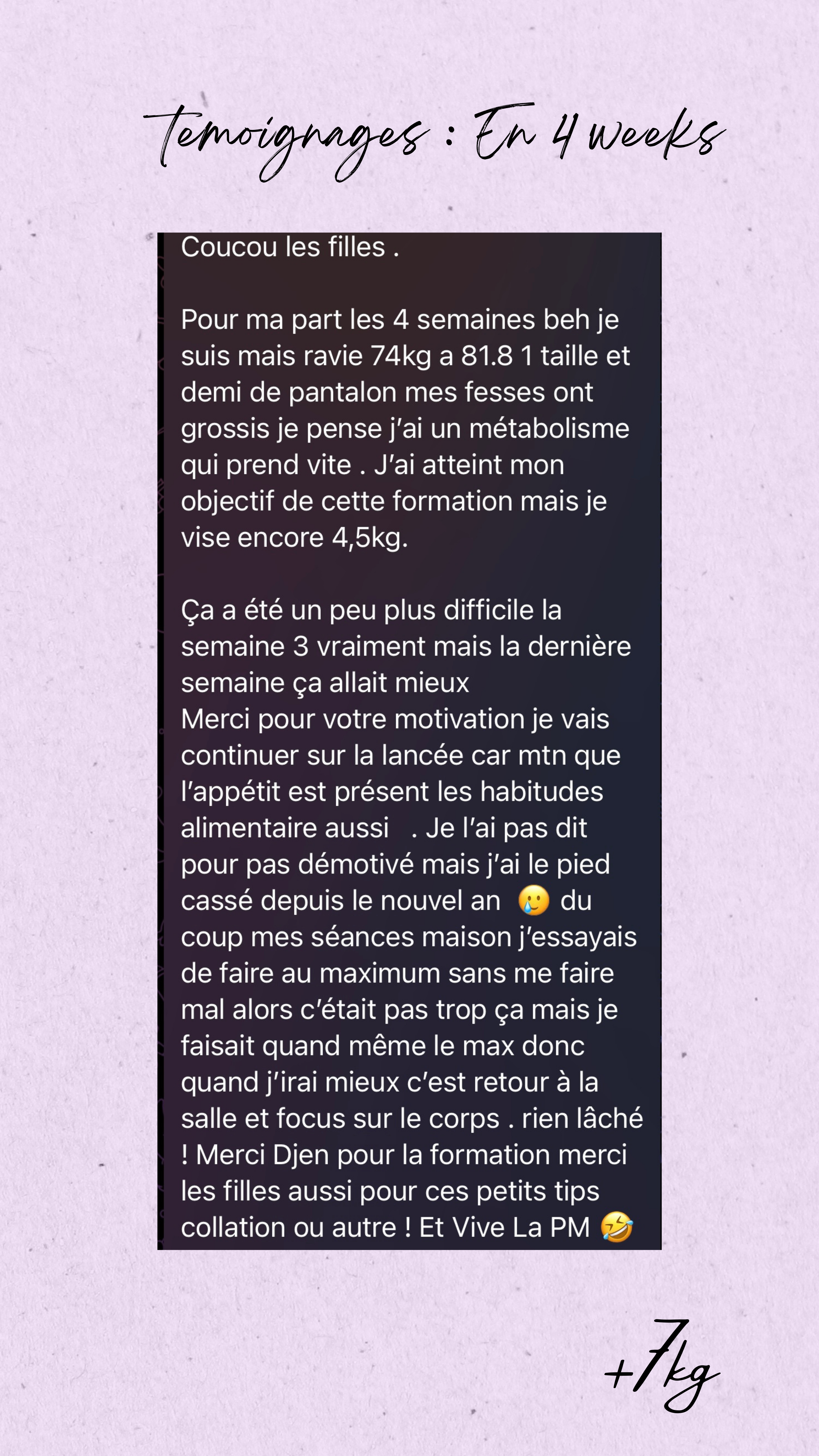 Témoignage +7kg en 4 semaines