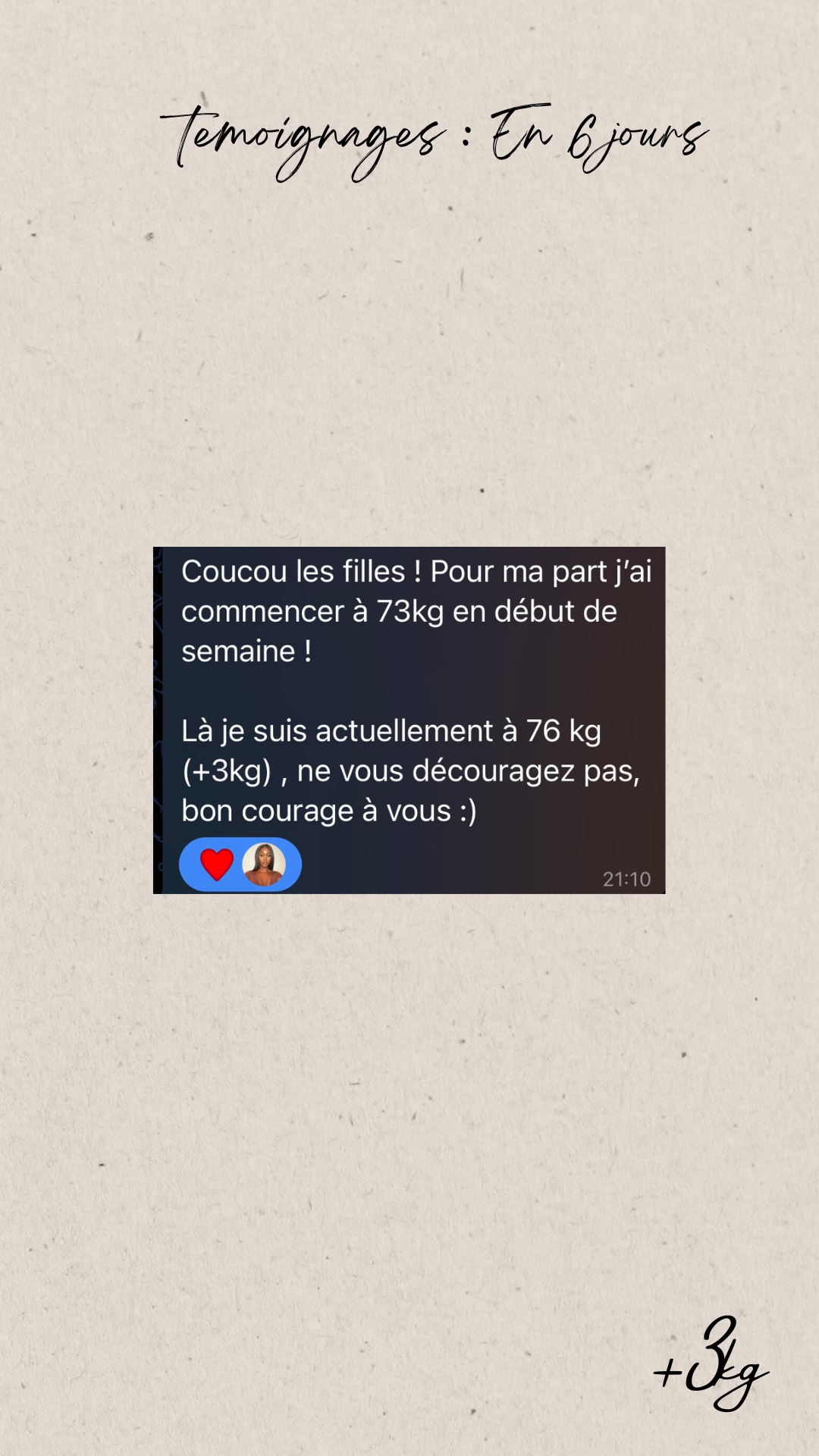 Témoignage +3kg en 6 jours