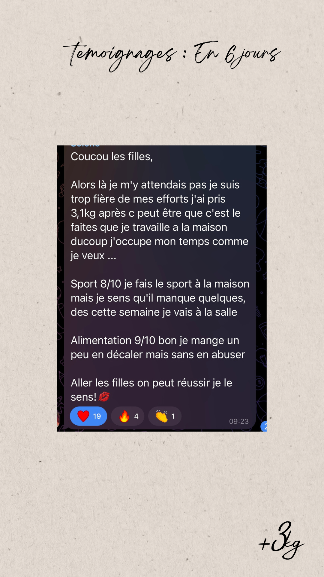 Témoignage +3,1kg en 6 jours